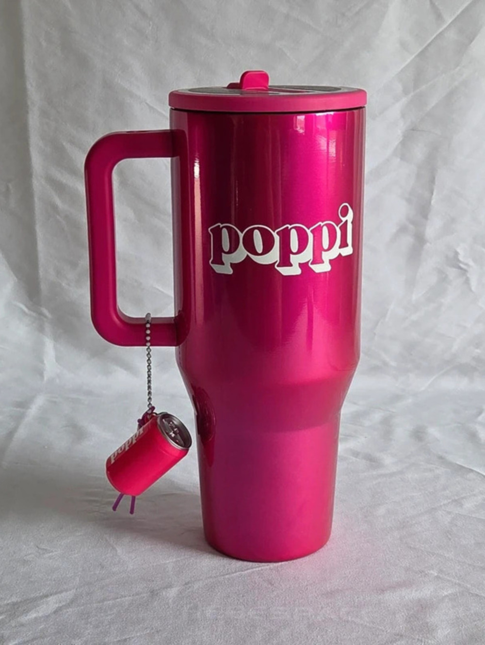 Pink Chrome HydroJug Poppi 40oz Traveler Stainless Tumbler Cup w Charm - NWT